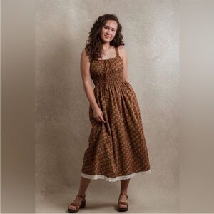 Rare Neuflora Boho Cottagecore Tuscany Midi Prairie Dress Rust XL